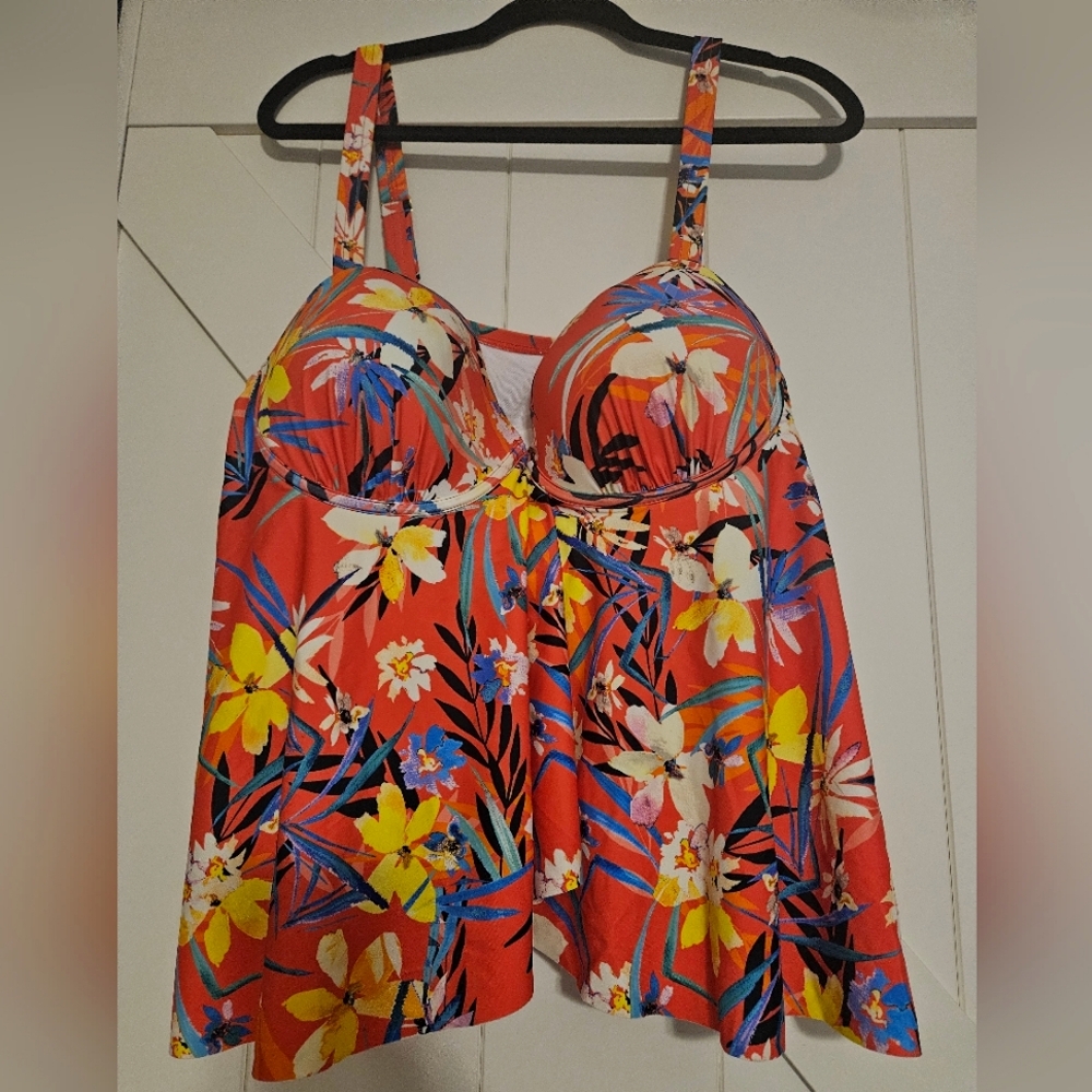 Swimsuits for All tankini tropical floral size 20, red/orange